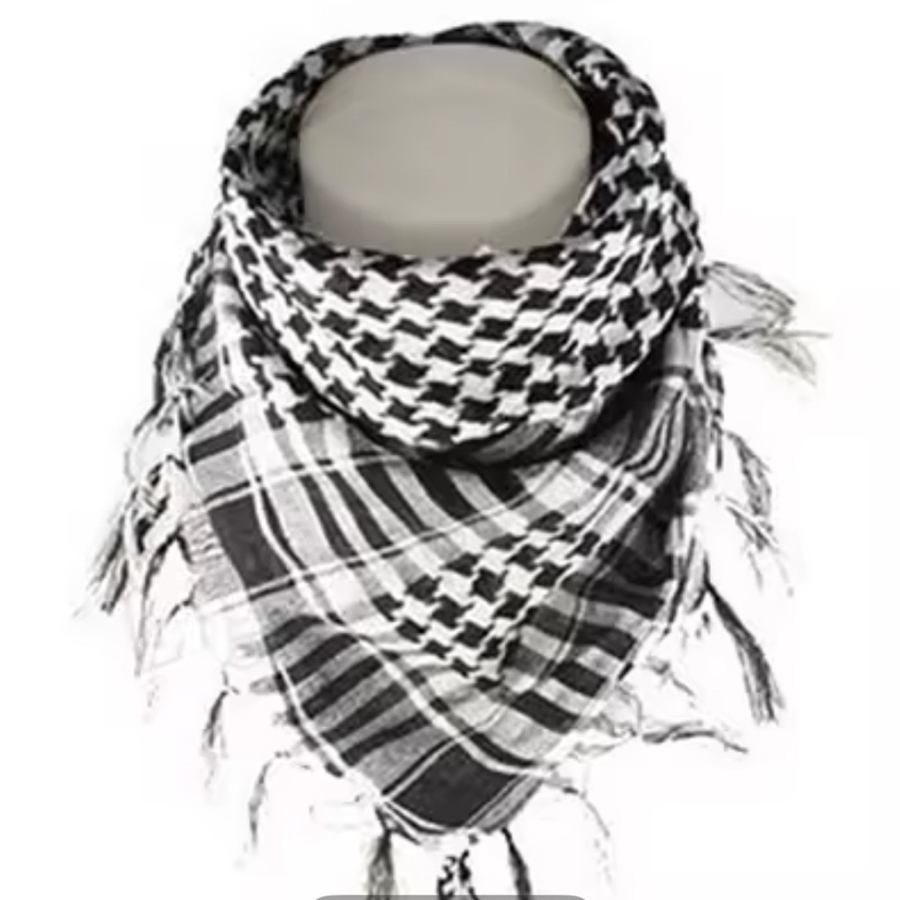 Military Kufiya Hatta Lightweight Army Plaid Scarf Unisex  Arab black white